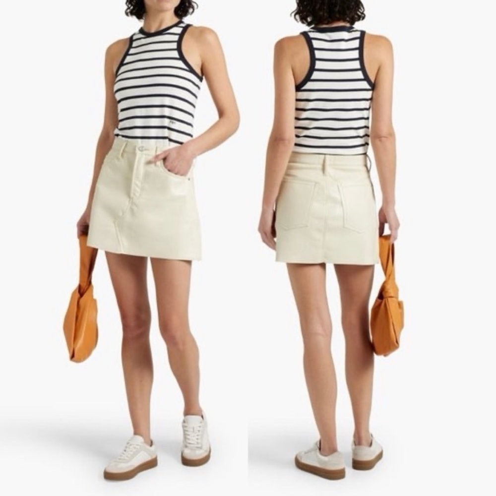 Frame Le High 'N' Tight Recycled Leather A-Line Mini Skirt in Bone Size 29